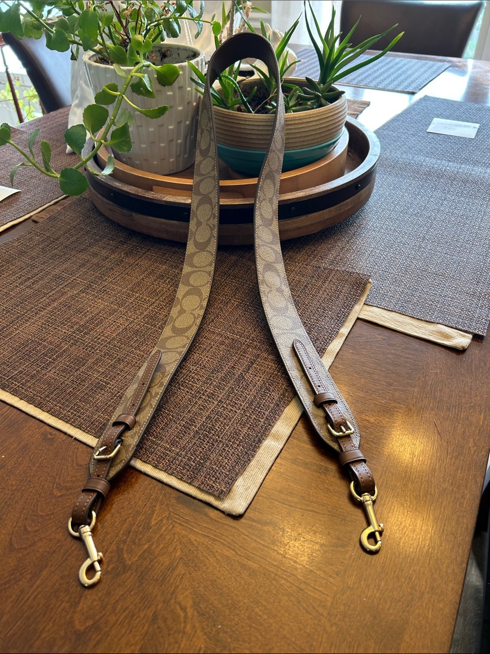 Coach Brown Leather & Signature Canvas Adjustable Strap with Gold Hardware - Picture 4 of 4
